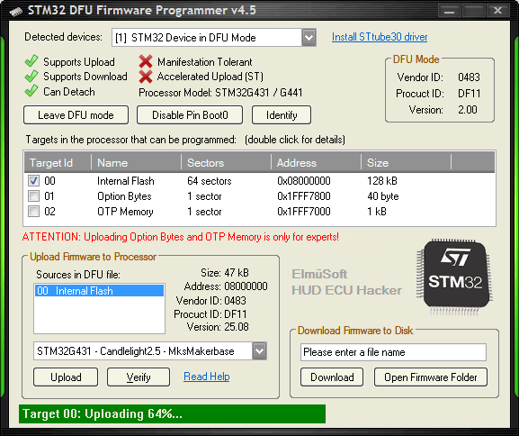 HUD ECU Hacker - CANAble Firmware Update